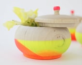 Mini Treasure Pot, Neon Pink and Yellow Swirl:  Wedding Decor, Engagement, Special Jewelry Box, Toothfairy, Stocking Stuffers