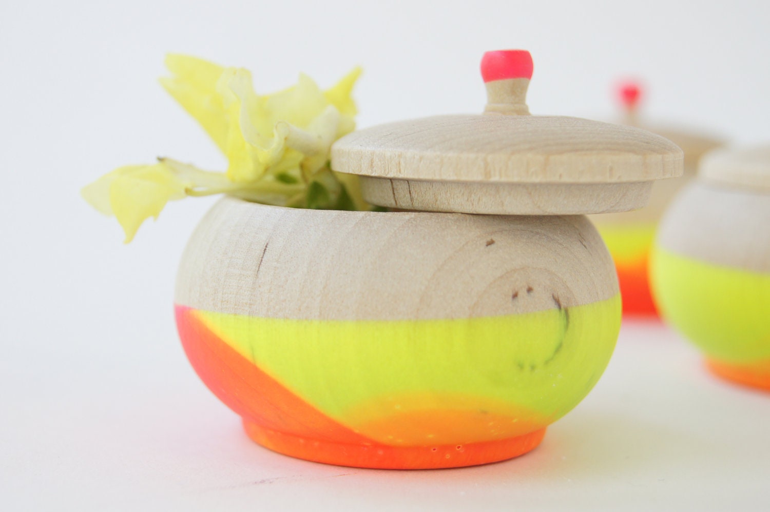 Mini Treasure Pot, Neon Pink and Yellow Swirl: Wedding Decor, Engagement, Special Jewelry Box, Toothfairy, Stocking Stuffers