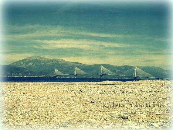 Bridge Photo, Seascape, Greece Europe Photography, Blue