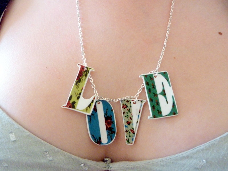 Love Letter necklace - floral patterns - summer bunting - hand illustrated pendants