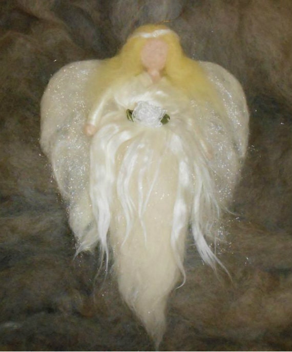 Needle Felted Christmas Angel hanging ornament waldorf style