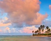 Pink Clouds Palm Trees Caribbean Sunset 12x18 Photo Print Tropical Beach St Kitts and Nevis Fine Art Wall Decor
