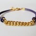 Violet Leather Chain Bracelet - Dark Purple Leather Bracelet with Gold Chain