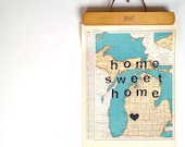 i heart my state....choose your CUSTOM vintage state map atlas page with hand-stamped art one of a kind