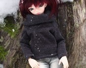 bulky cowl neck charcoal sweater with gold sparkle for minifee or slim msd bjd