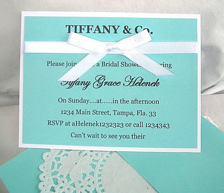 Tiffany & Co Wedding Blue Bridal Shower Invitation Custom Handmade Shabby Chic 5 Piece Set with Doily Envelope
