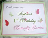 Girl Birthday Party Door Sign Butterfly Garden One Year Shabby Chic Door Sign