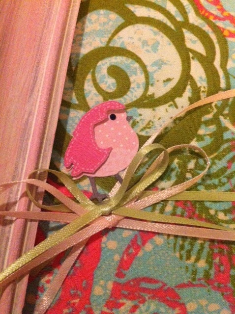 Cottage Chic Wall Decor -Green, Blue, Pink Flowers & Bird