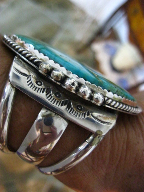 Gigantic Navajo Cuff Bracelet Jewelry-  Massive Colossal Huge Turquoise Mountain Cuff signed "M"