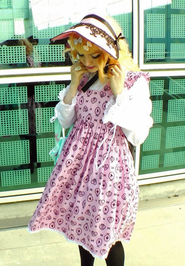 Pink and Black Gothic and Lolita Bonnet Made to Order - As Seen Worn by Mary Nine