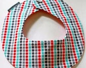 Baby Drool Bib, Waterproof and Reversible, Ann Kelle Remix Line Dots in Celebration and Zig Zags in Red