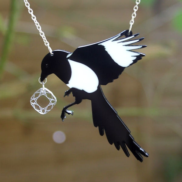 Magpie necklace - laser cut acrylic