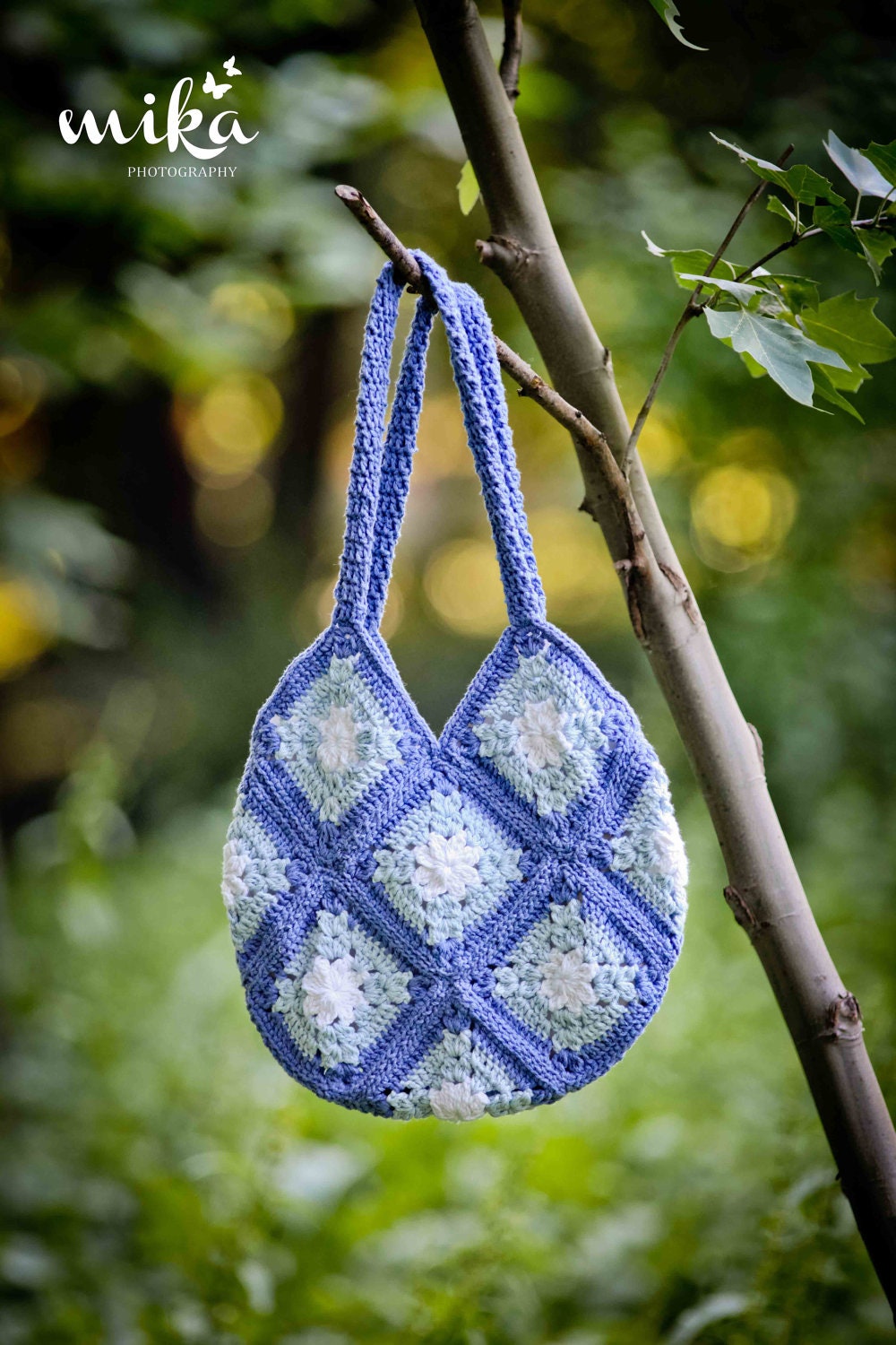 Crochet Handbag in Blue, Light Blue and White, Crochet Bag, Shoulder Bag, Purse