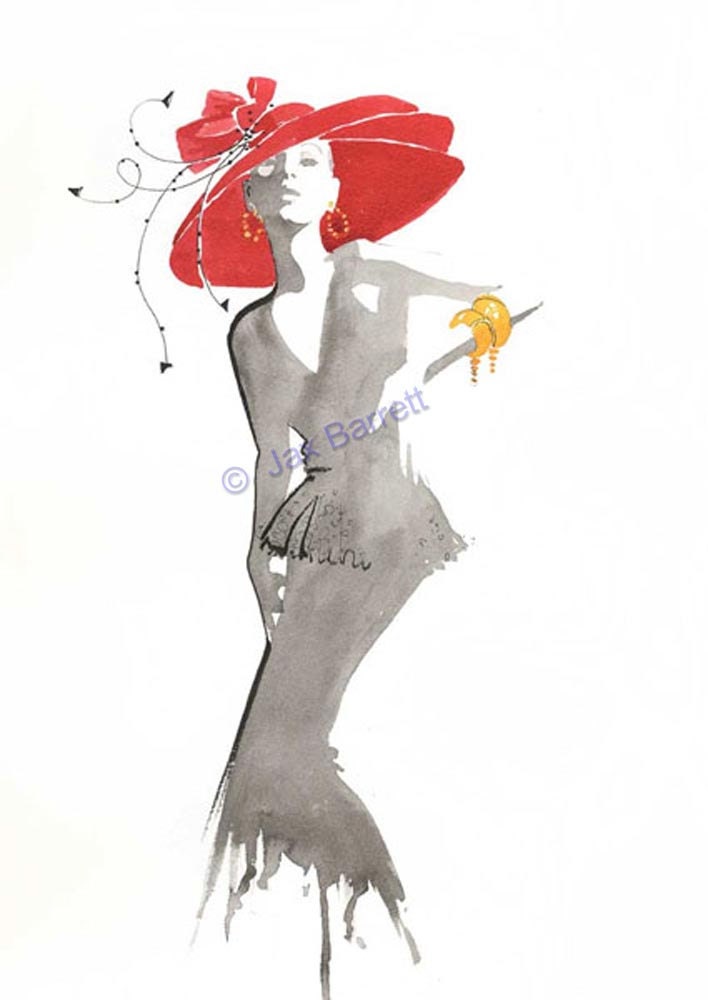 Red Hat and Bangles - Fashion Illustration Giclee Print by Jax with FREE Shipping