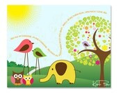 You Are My Sunshine, Walk In The Park with the Elephant and Birds, 10x8" Baby Nursery wall art, Art Decor, Children wall art, Nursery Print