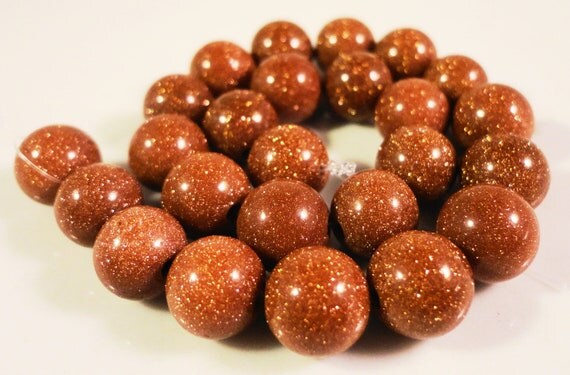 Goldstone Round Beads 8mm Sparkly Brown Man By BusyBeeBeadSupplies