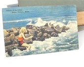 Vintage Postcard Souvenir Ephemera Fishing Salem Mass Tichnor Bros Boston Ma. Fishing off the Jetties