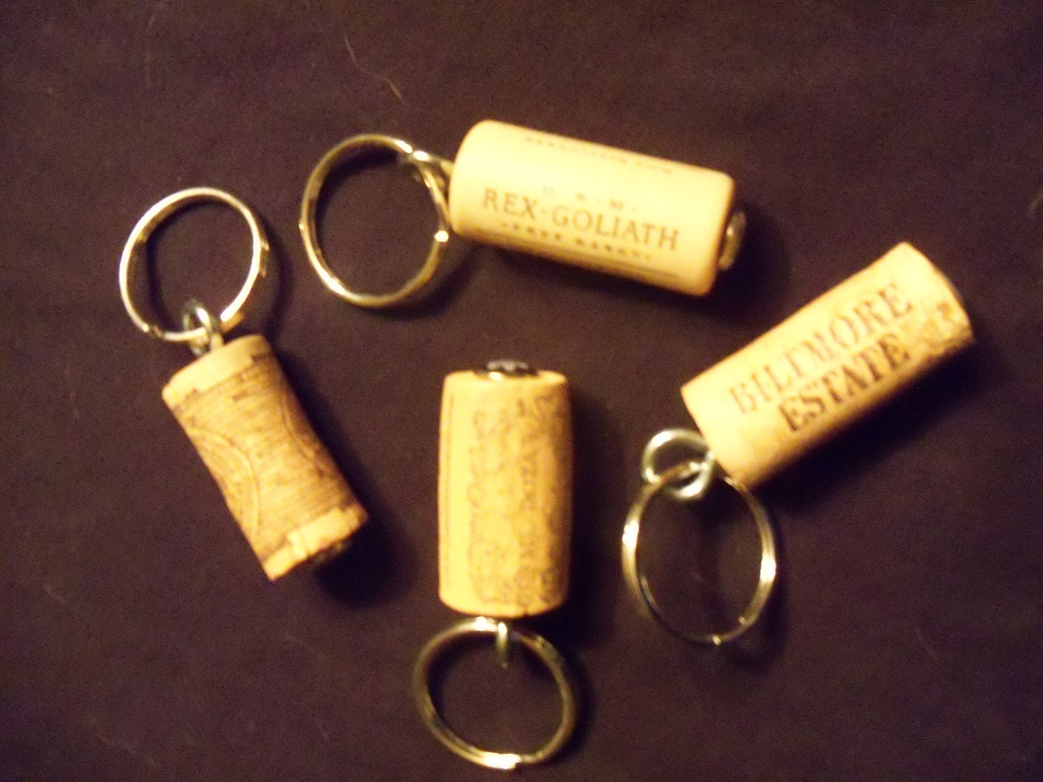 Recycled Winecork Key Ring with Black and White Embellishment