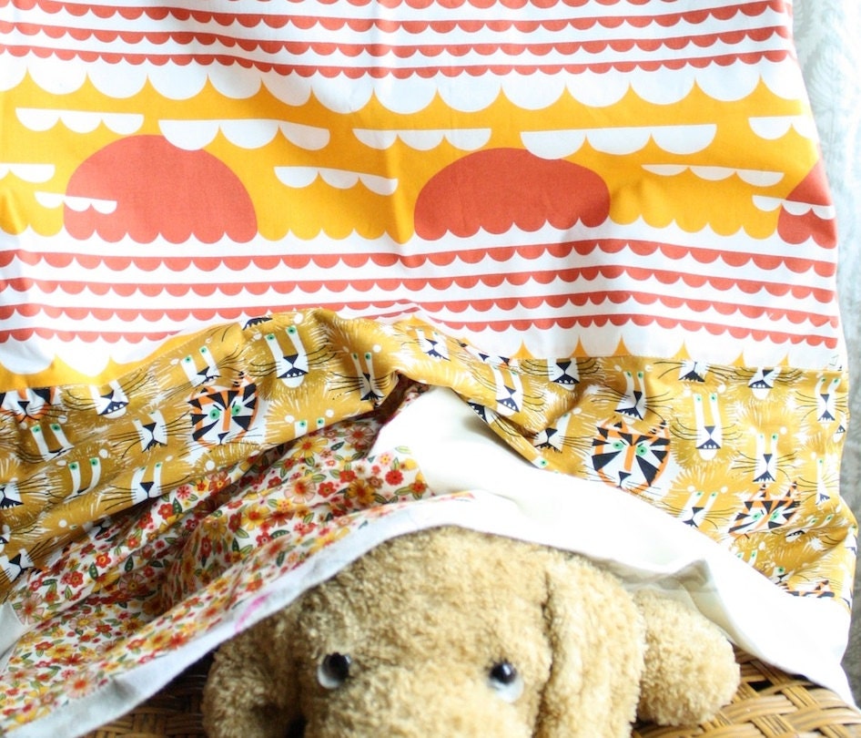 RESERVED Modern Baby Blanket : Ed Emberley Lions - boy or girl gender neutral blanket