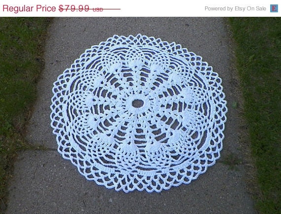 ON SALE Oval Crochet Lacy Cotton Doily Pineapple Rug Large White Bed Bath Home Decor