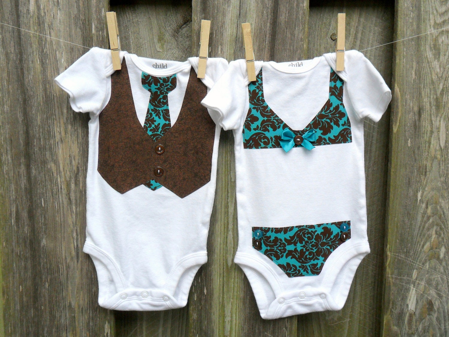 Matching Twin Set Onesies for Baby Boy & Girl (vest with tie for boy and bikini for girl)