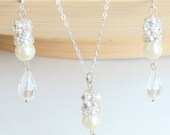 bridesmaids jewelry set clear crystal drop rhinestone glass pearl earrings necklace wedding jewelry bridal jewelry crystal pearl jewelry set