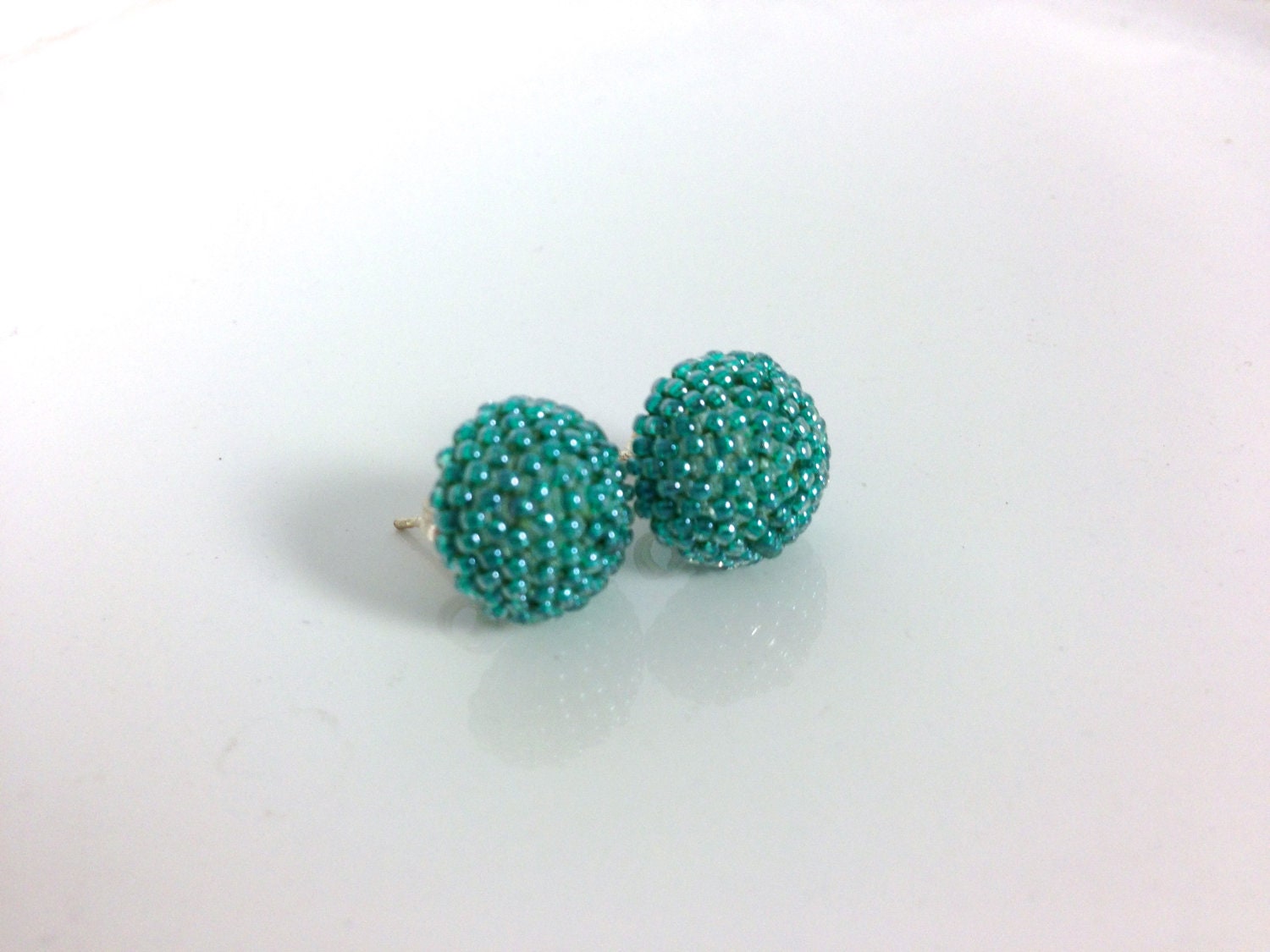 Sparkling Teal Crystal Green Beaded Stud Earrings