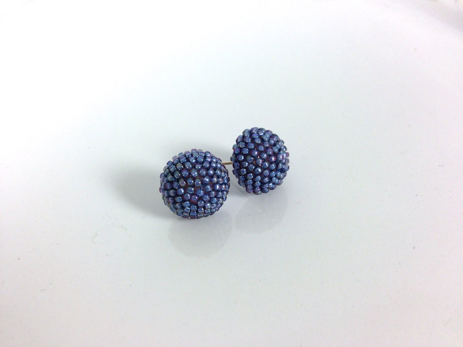 Blue Grey Beaded Stud Earrings
