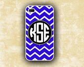 Preppy Iphone cover - Chevron Iphone 5 case, Iphone 4 case 4s - Royal blue chevron black monogram chevron plastic or silicone rubber (9813)