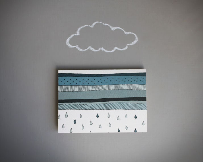 notecard . rain storm blank note card .note card . stationery . cloud . water . blue and gray note card . - BranchandOlive