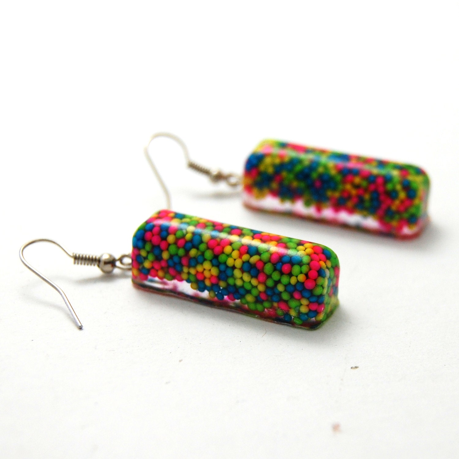 Neon Rainbow Sprinkle Resin Rectangle Earrings