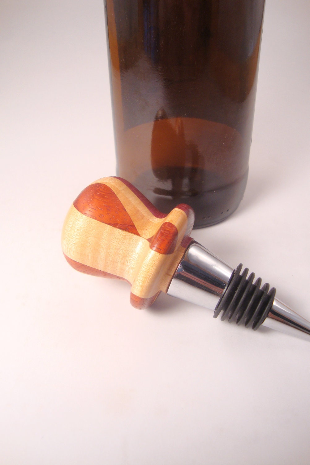 Wooden wine bottle stopper, EXTREMELY UNIQUE, various glued woods (padauk, maple, purple heart, cherry) - SelectWoodcraft