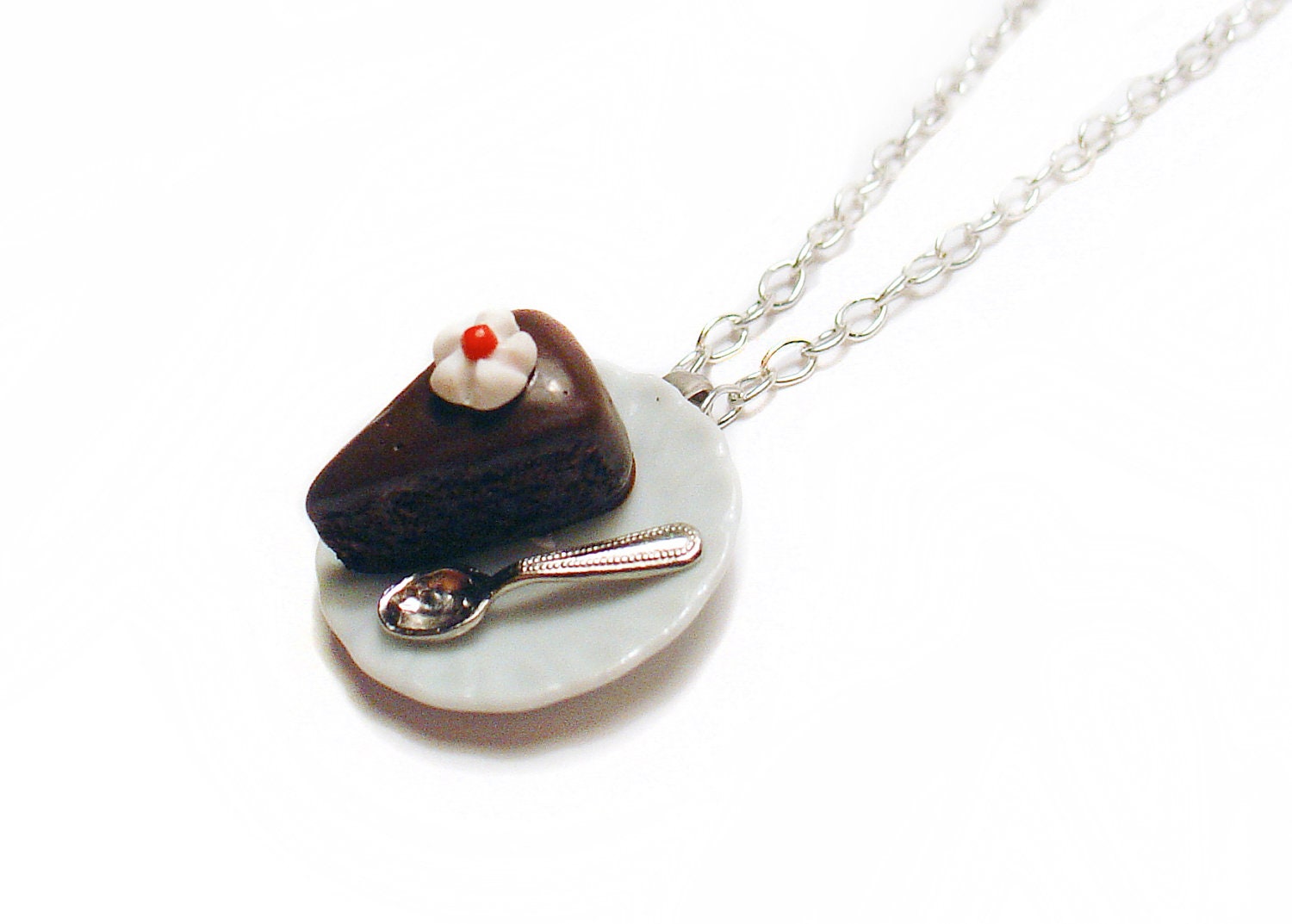 Chocolate Cake Miniature food Necklace, Miniature Food Jewelry, Polymer Clay food
