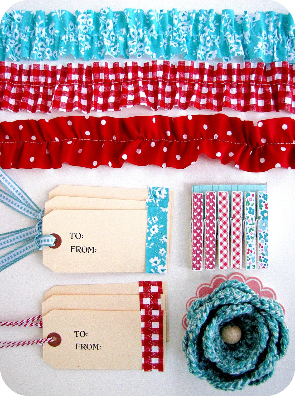 Gift wrapping kit - Packaging kit - aqua/red