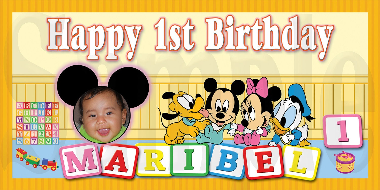 Baby Mickey and Friends - Personalized Custom Vinyl Birthday Banner