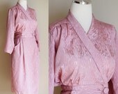 Vintage 1980s Wrap Dress - Light Pink - Long Sleeves with Pockets - Size Small XS