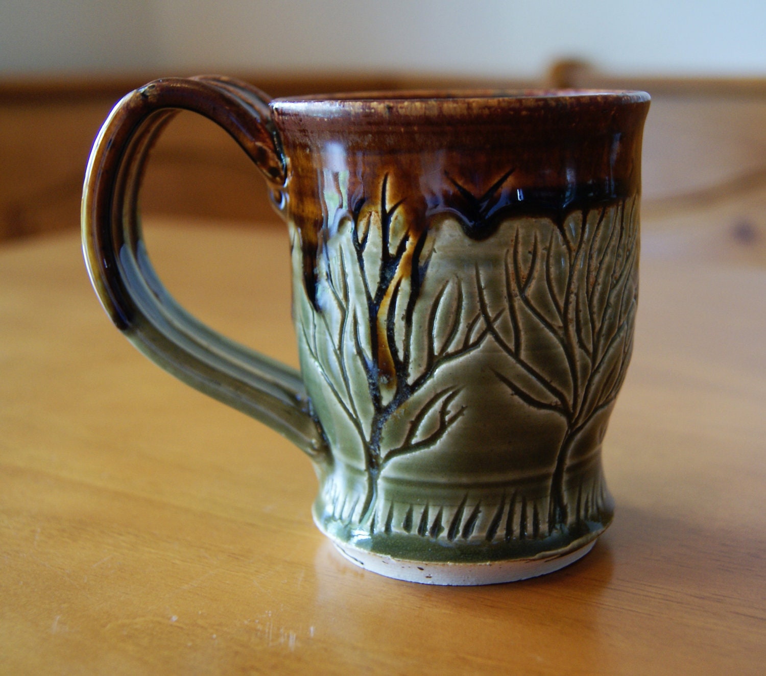 Hand Thrown Green Ceramic Mug Oz