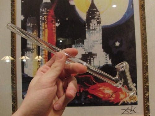 10" long glass gandalf pipe beautiful clear boro glass made in USA