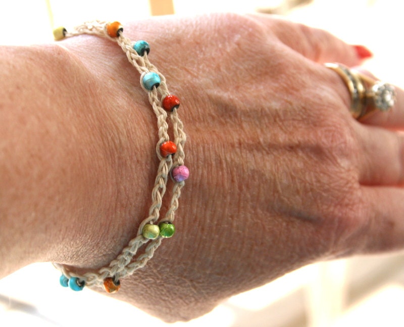 Bohemian Crocheted Rainbow Beaded Bracelet