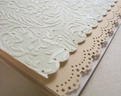 Pretty Peach-All Occasion Blank Card  Embossed  Lace and Doily Edged Card in Ivory and Peach Gold MADE TO ORDER