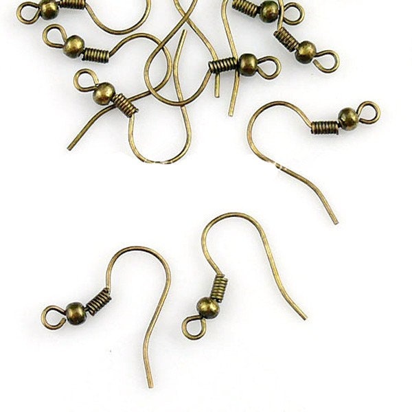 50- Antique French Hook Earring Wires, Bronze Earring Hooks ,18mmx20mm, earring findings