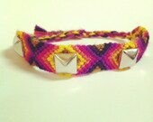 Friendship bracelet with silver pyramid studs, spike bracelet, silver spike bracelet, spike friendship bracelet, studded bracelet