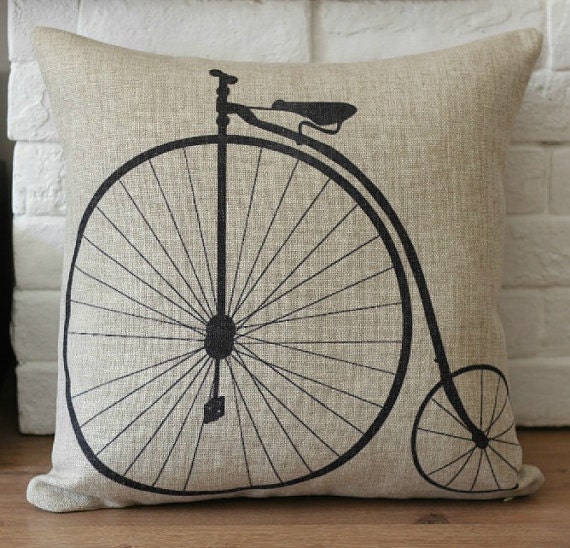 1 linen simple bicycle / bike  throw pillow cover / decorative pillow case / cushion cover 18"