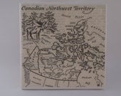 1967 Canadian Northwest Territory Handmade Vintage Map Coaster - Ceramic Map Coaster - Repurposed 1960s Travel Book Page - OOAK
