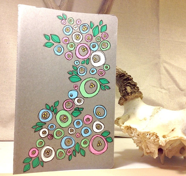 Medium Hand Illustrated Gray Floral -MADE TO ORDER-Moleskine Cahier Notebook