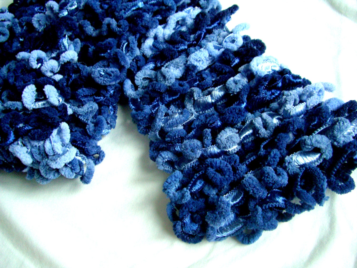 Chunky Blue Winter Scarf Knit Warm Fashion Womens Navy Aqua Ladies Fuzzy Long