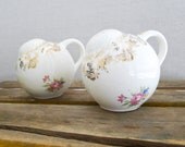 vintage salt and pepper shakers-  porcelain round white floral shabby chic