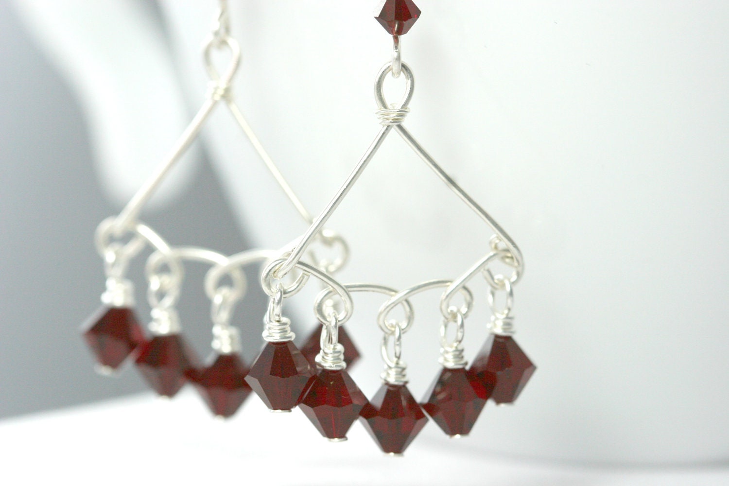 Swarovski Chandelier Earrings Wire Wrapped Jewelry Handmade Silver Chandelier Earrings Wire Wrapped Chandelier Earrings Garnet Earrings