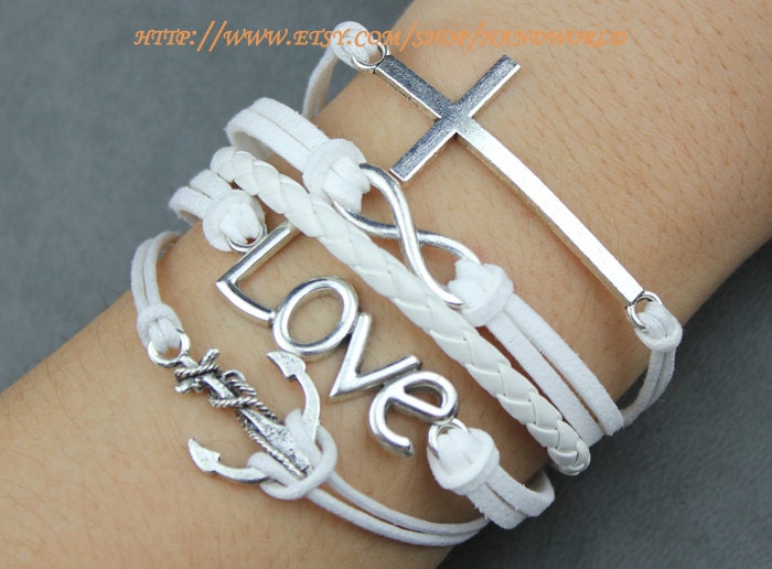 Silvery Love Cross Anchor Bracelet ,Infinity Karma Bracelet Wish Bracelet, Adjustable Bracelet, Gift For For Oneself, Friends, Lover -N681