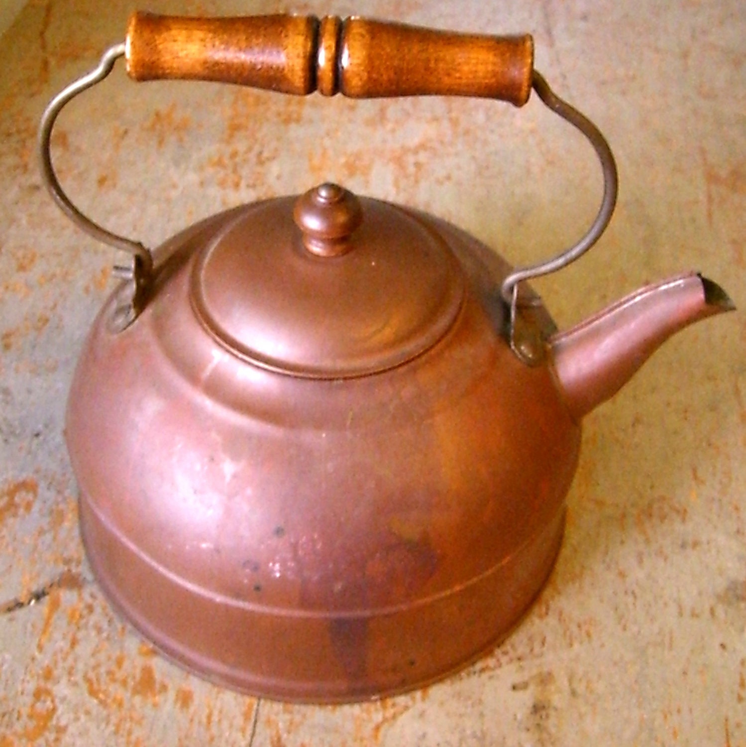Primitive, Revere Tea Kettle, Copper and Brass, Wood Handle, Vintage Tea Pot
